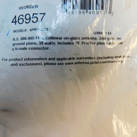 PCTEL APR852.3 Glass Mount Antenna 806-869MHz w/15' Cable & N-Male Connector - Picture 6 of 7